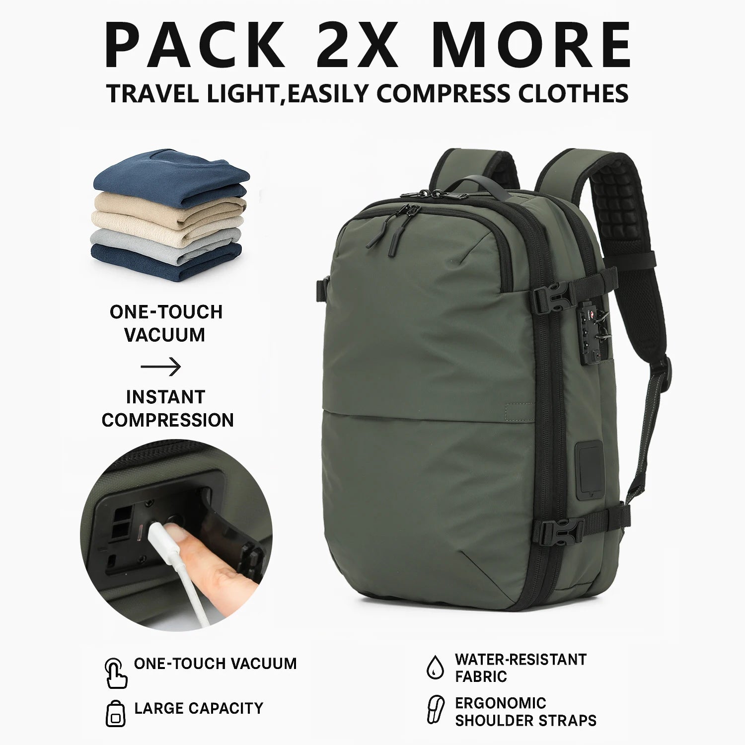 Premium One-Touch Vacuum Compression Travel Backpack